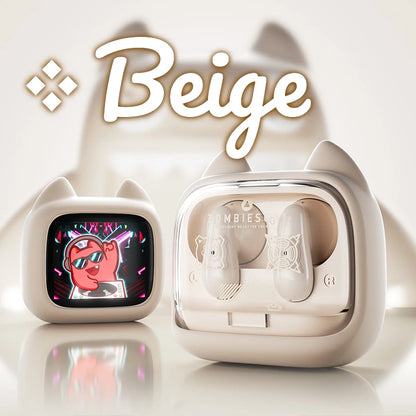 Audífonos Inalámbricos Zombis Cat B19 con Pantalla Inteligente, Sonido Estéreo Envolvente, Bluetooth 6.0, Cancelación de Ruido ENC, Llamadas Claras, TWS, con Correa
