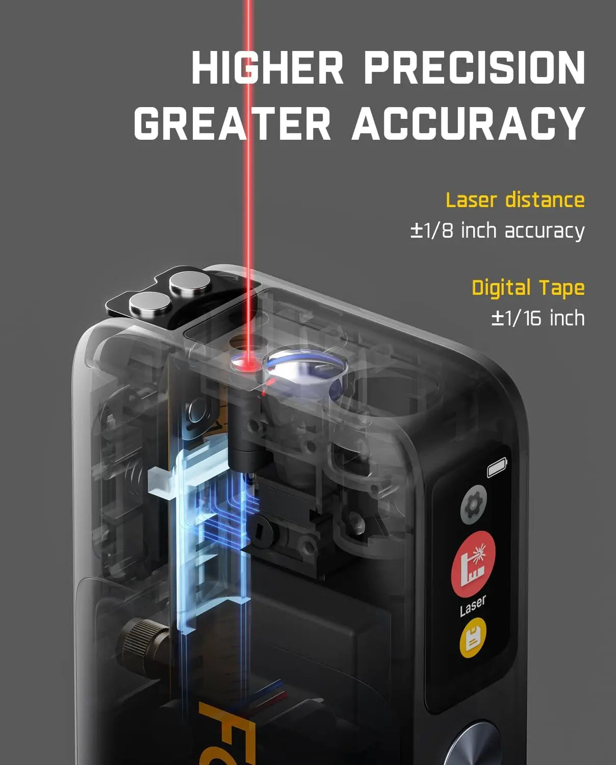 Cinta Métrica Láser Digital 2 en 1, Medidor de Distancia Láser Recargable de 165 Pies y Cinta Métrica de 9.8 Pies, Pantalla HD IPS, 6 Unidades, 3 Modos, USB-C