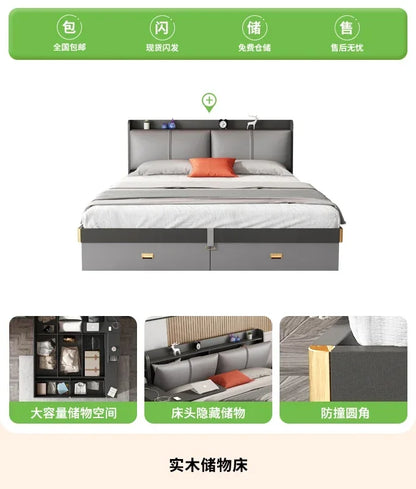 Cama Doble Ergonómica de Diseño Moderno y Glamuroso, con Espacio de Almacenamiento, Segura para Dormir, con Escritorio, Camas de Casal, Muebles de Hotel