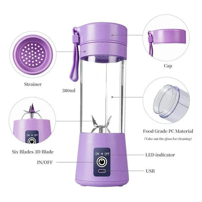Licuadora exprimidora portátil, taza de jugo de viaje USB, máquina mezcladora de alimentos para bebés con 6 cuchillas actualizadas con potente motor de carga de 4000mAh
