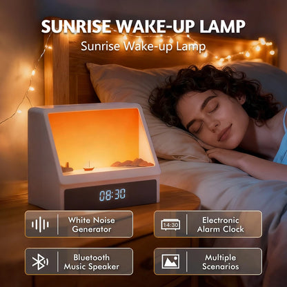 Despertador Bluetooth con luz de amanecer, luz de mesa con ruido blanco, luz para despertar con 12 sonidos, reloj de sueño regulable para adultos y niños, para dormitorio