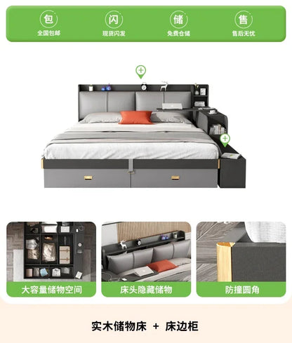 Cama Doble Ergonómica de Diseño Moderno y Glamuroso, con Espacio de Almacenamiento, Segura para Dormir, con Escritorio, Camas de Casal, Muebles de Hotel