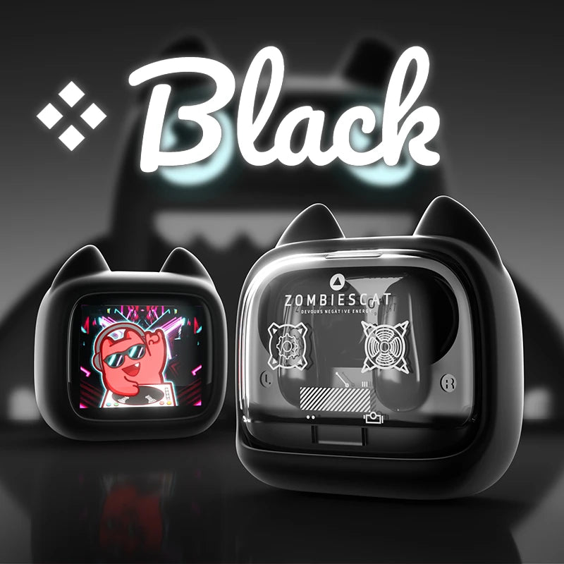 Zombies Cat B19 Auriculares Bluetooth TWS con Pantalla Táctil Inteligente, Sonido Estéreo HiFi, Bluetooth 6.0, Reducción de Ruido en Llamadas ENC, Incluye Correa de Silicona