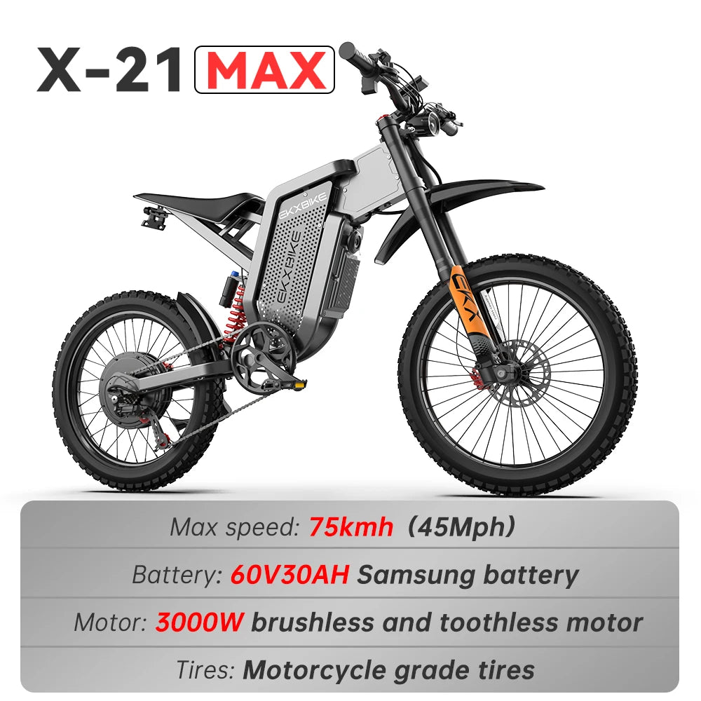 Motocicleta Eléctrica Todoterreno Readygo EKX X21 Max 3000W, Batería de 60V 30Ah, 85km/h, Motor sin Escobillas para Adultos