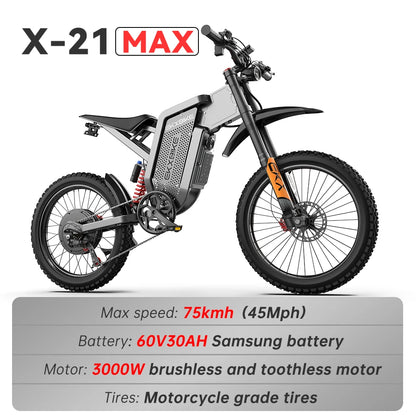 Motocicleta Eléctrica Todoterreno Readygo EKX X21 Max 3000W, Batería de 60V 30Ah, 85km/h, Motor sin Escobillas para Adultos
