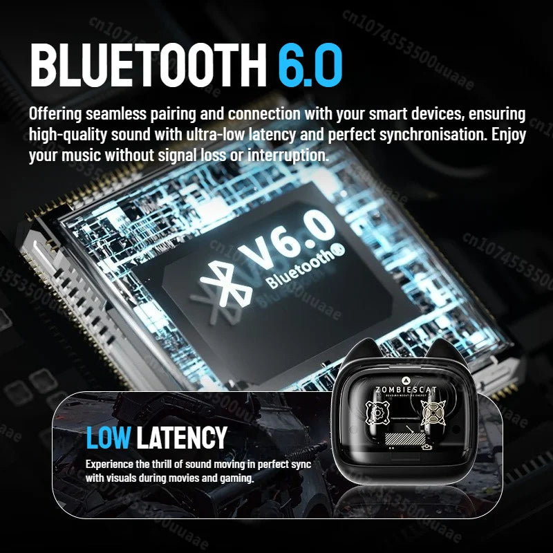 Audífonos Bluetooth Intrauditivos ZOMBIESCat QCWS-B19 con Pantalla Táctil a Color Inteligente, Batería de Larga Duración, Lindos y de Alta Calidad