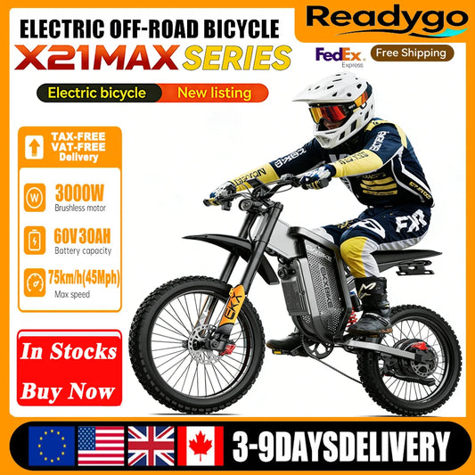 Motocicleta Eléctrica Todoterreno Readygo EKX X21 Max 3000W, Batería de 60V 30Ah, 85km/h, Motor sin Escobillas para Adultos