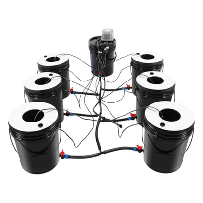 Sistema Hidropónico de 5 Galones, Cultivo en Agua Profunda de 7 Cubetas con Goteo Recirculante para Jardinería Interior en Balcón, RDWC 1+6 + Top Fee