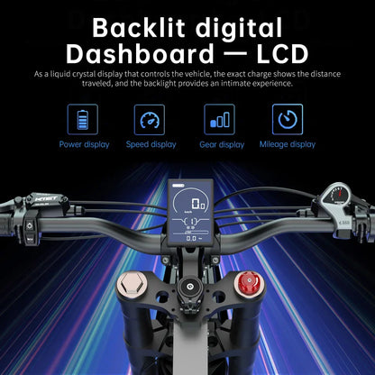 Bicicleta eléctrica X21MAX, 78 KM/H (49MPH), batería de litio 60V30Ah 3000W, neumáticos todoterreno 70/100-19, doble absorción de impactos hidráulica