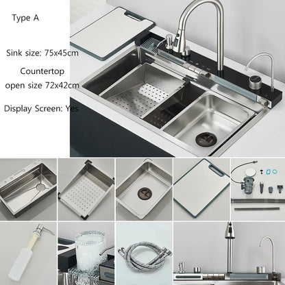 Juego de fregadero de cocina integrado con pantalla Digital inteligente dorada cepillada, purificador de agua de cascada/lluvia, dispensador de jabón, lavadora de tazas