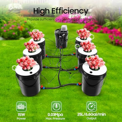 Sistema Hidropónico de 5 Galones, Cultivo en Agua Profunda de 7 Cubetas con Goteo Recirculante para Jardinería Interior en Balcón, RDWC 1+6 + Top Fee