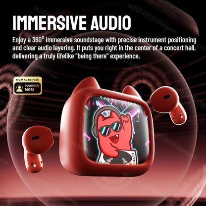 Zombies Cat B19 Auriculares Bluetooth TWS con Pantalla Táctil Inteligente, Sonido Estéreo HiFi, Bluetooth 6.0, Reducción de Ruido en Llamadas ENC, Incluye Correa de Silicona