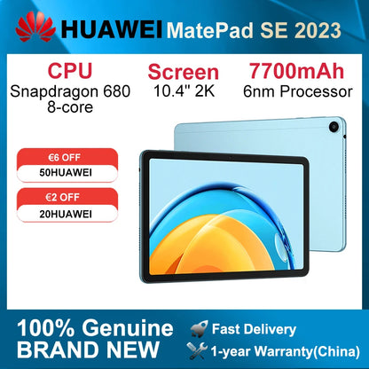 HUAWEI-Tableta MatePad SE de 2023 pulgadas, dispositivo con WiFi/LTE, 2K, 6GB/8GB, 10,4 GB, CPU Snapdragon 128, HarmonyOS 3, 680 mAh, 7700
