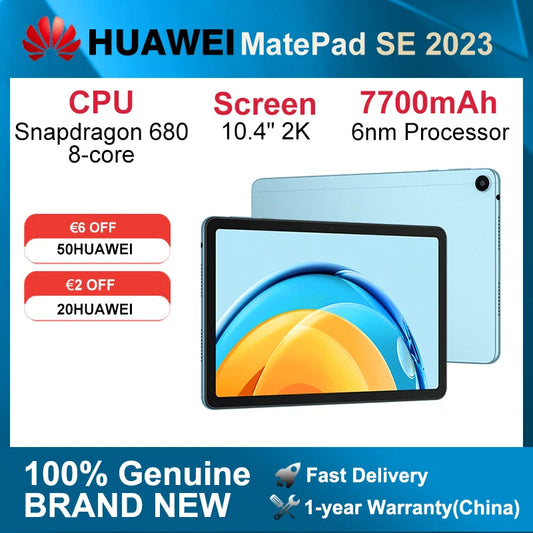 HUAWEI-Tableta MatePad SE de 2023 pulgadas, dispositivo con WiFi/LTE, 2K, 6GB/8GB, 10,4 GB, CPU Snapdragon 128, HarmonyOS 3, 680 mAh, 7700