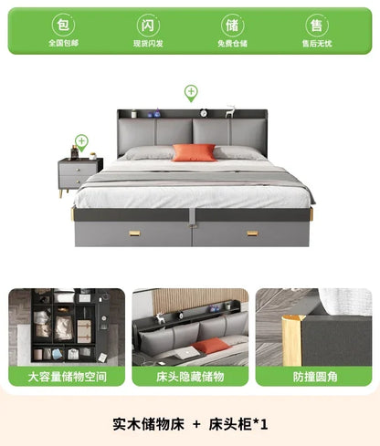 Cama Doble Ergonómica de Diseño Moderno y Glamuroso, con Espacio de Almacenamiento, Segura para Dormir, con Escritorio, Camas de Casal, Muebles de Hotel