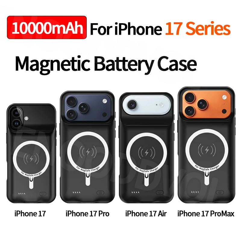Funda de batería magnética de 10000mAh para iPhone 17 Air 17 Pro Max, funda de cargador portátil, funda de cargador de Banco de energía de carga inalámbrica