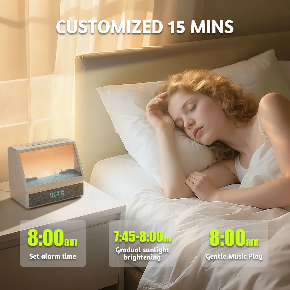Despertador Bluetooth con luz de amanecer, luz de mesa con ruido blanco, luz para despertar con 12 sonidos, reloj de sueño regulable para adultos y niños, para dormitorio