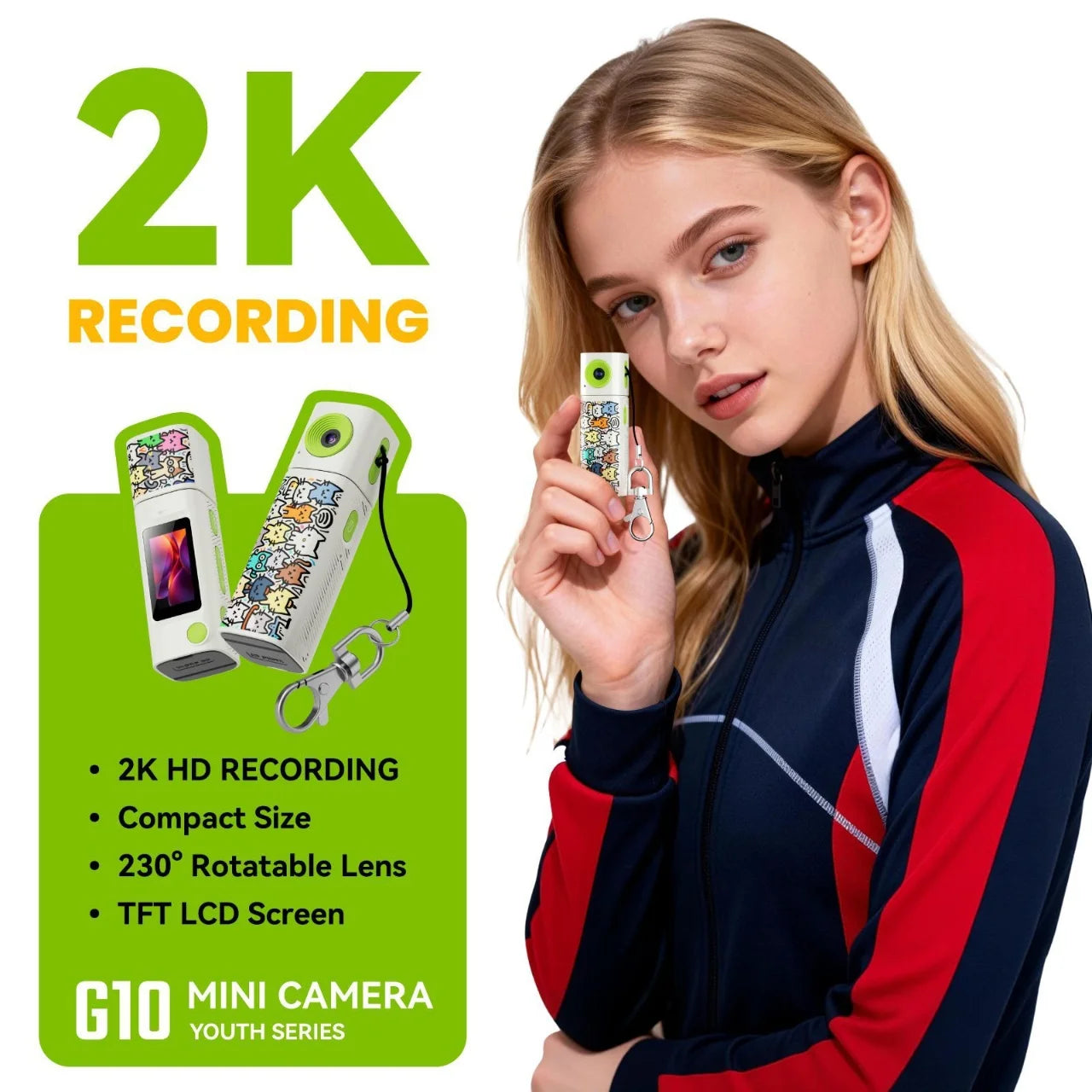 Cámara Miniatura Lenovo G10 Lipstick CCD 2K, Cámara de Acción para Estudiantes 61 °   Grabadora de Video y Fotos Gran Angular HD en Color DOPAMINE