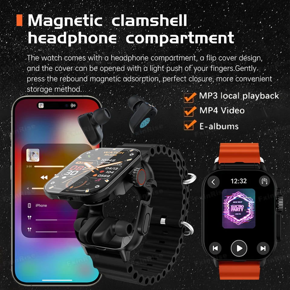 Reloj inteligente 2 en 1 GT8 con pantalla completa táctil Bluetooth con auriculares reloj inteligente monitor de ritmo cardíaco y presión arterial reloj deportivo