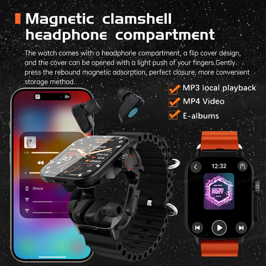 Reloj inteligente 2 en 1 GT8 con pantalla completa táctil Bluetooth con auriculares reloj inteligente monitor de ritmo cardíaco y presión arterial reloj deportivo
