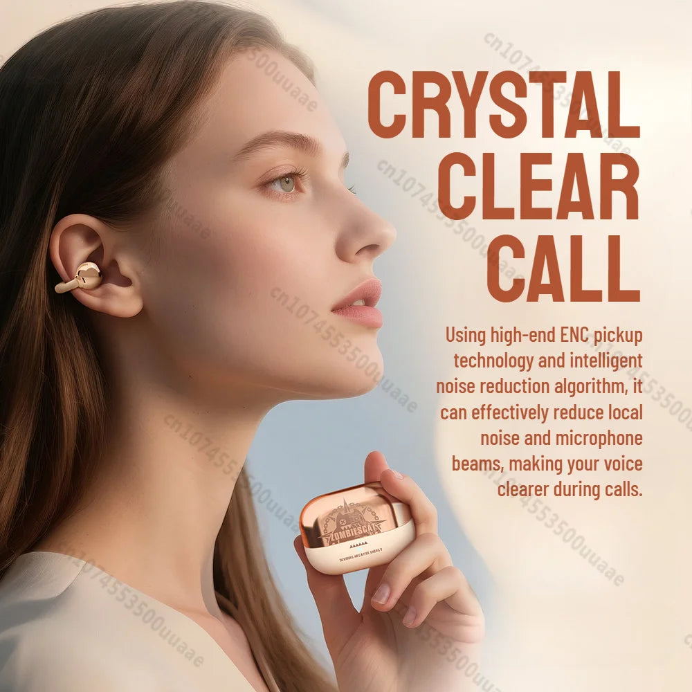 Auriculares con Clip para Oreja Zombescat B15 OWS 360 °   Auriculares Inalámbricos Bluetooth 5.4 con Sonido Estéreo Envolvente, Cancelación de Ruido ENC, Llamadas Nítidas, Auriculares TWS
