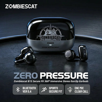 Auriculares con Clip para Oreja Zombescat B15 OWS 360 °   Auriculares Inalámbricos Bluetooth 5.4 con Sonido Estéreo Envolvente, Cancelación de Ruido ENC, Llamadas Nítidas, Auriculares TWS