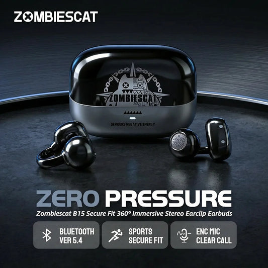 Auriculares con Clip para Oreja Zombescat B15 OWS 360 °   Auriculares Inalámbricos Bluetooth 5.4 con Sonido Estéreo Envolvente, Cancelación de Ruido ENC, Llamadas Nítidas, Auriculares TWS