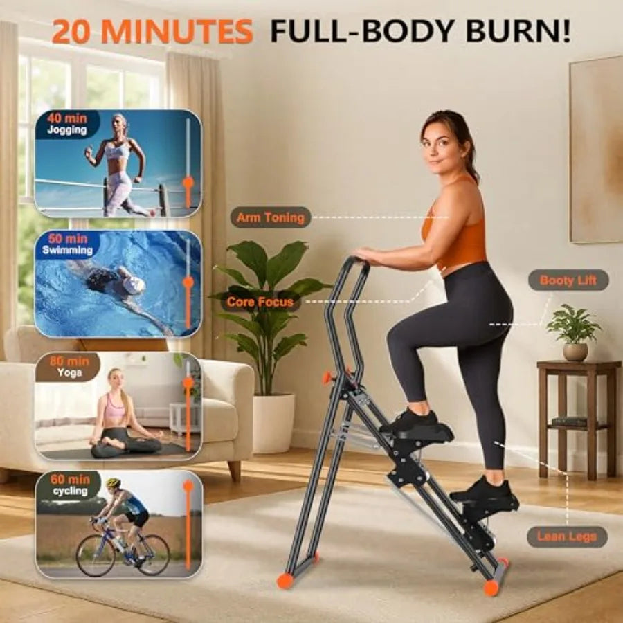 Escaladora para Gimnasio en Casa 2.0, Máquina de Subir Escaleras con 3 Niveles de Resistencia Ajustable, Pedales Antideslizantes, Monitor Digital y Teléfono