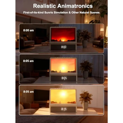 Despertador con Simulación de Amanecer para Dormitorios, Máquina de Ruido Blanco con Animación Creativa de Amanecer Simulado, 7 Modos, 12 Sonidos Naturales, Música