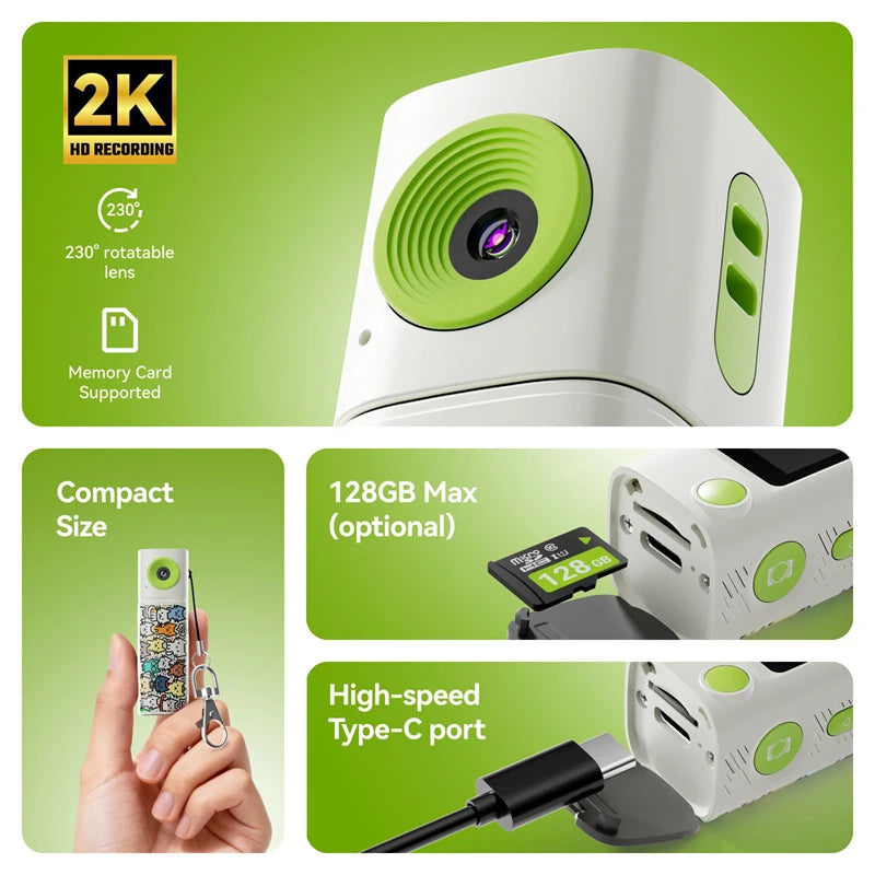 Cámara Miniatura Lenovo G10 Lipstick CCD 2K, Cámara de Acción para Estudiantes 61 °   Grabadora de Video y Fotos Gran Angular HD en Color DOPAMINE