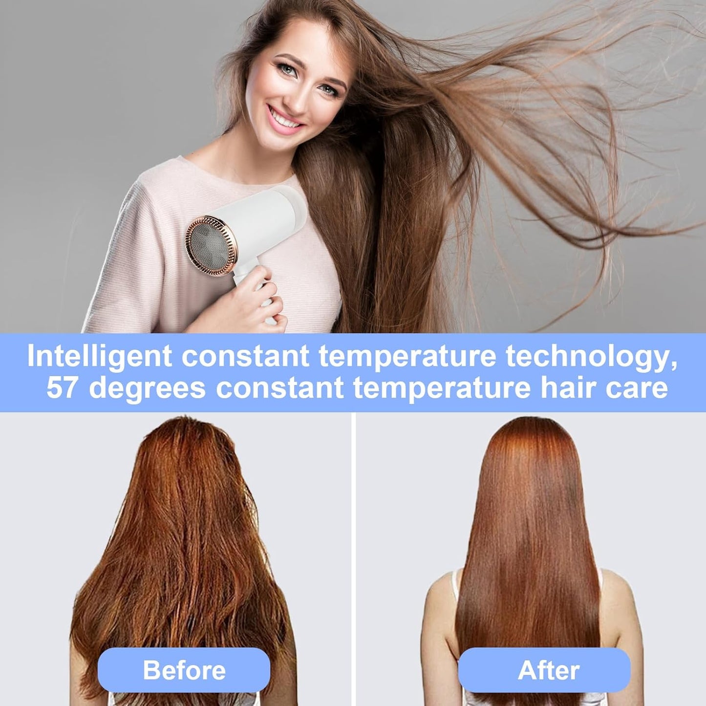 Flintronic Secador De Pelo, Secador De Pelo Iónico Profesional Poderoso De 1500 W, Secador De Viaje Con Mango Plegable, 3 Ajustes De Calor, Secado Rápido, Para Peinados De Hombres Mujeres Múltiples