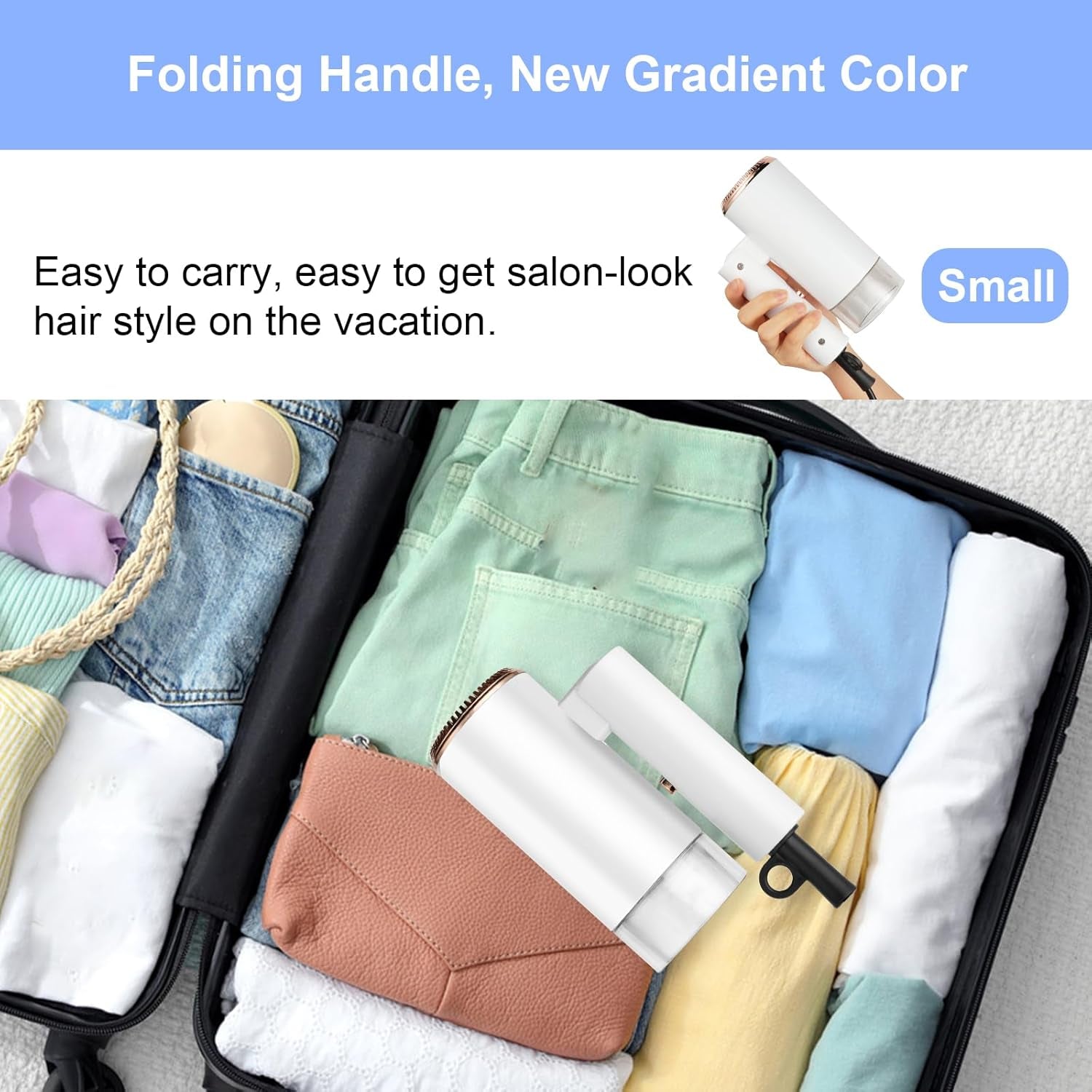 Flintronic Secador De Pelo, Secador De Pelo Iónico Profesional Poderoso De 1500 W, Secador De Viaje Con Mango Plegable, 3 Ajustes De Calor, Secado Rápido, Para Peinados De Hombres Mujeres Múltiples