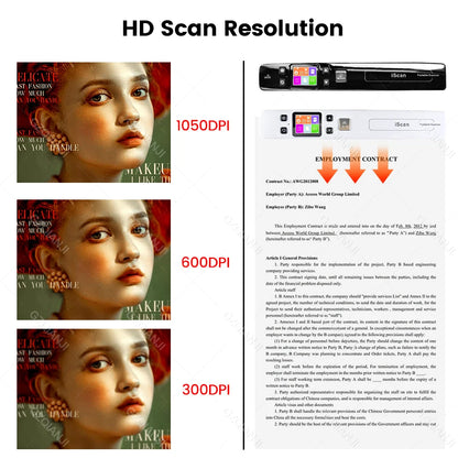 A4 Iscan Mini Portable Document & Images Photo Scanner Wifi 1050 DPI JPG/PDF Handheld High Speed Scanner for School Business Use