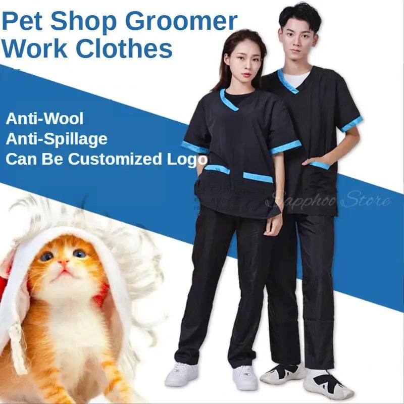 Pet Shop Groomer Work Clothes Waterproof Anti-Static Pet Work Clothes Apron for Dog Cat Hairdressing Grooming Smock G0528