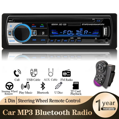 Car Radio 1 Din Stereo Player Digital Bluetooth Car MP3 Player 60Wx4 FM Radio Stereo Audio Music USB/SD with in Dash AUX Input