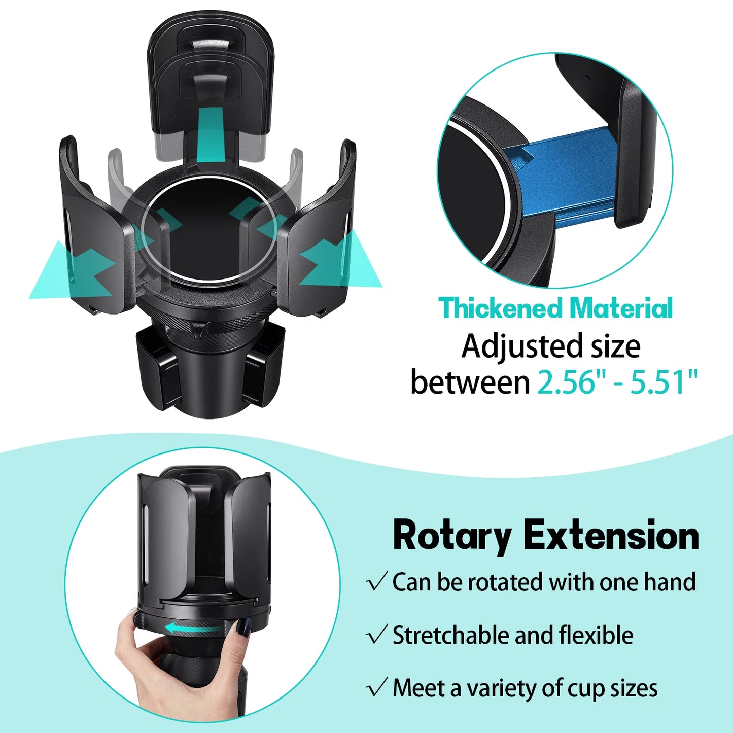 Car Cup Holder Expander, Adjustable Car Cup Holder Fits for 2.5"-5.5" Water Bottles, Coffee Mugs, Cans