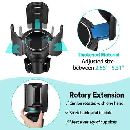 Car Cup Holder Expander, Adjustable Car Cup Holder Fits for 2.5"-5.5" Water Bottles, Coffee Mugs, Cans