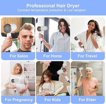 Flintronic Secador De Pelo, Secador De Pelo Iónico Profesional Poderoso De 1500 W, Secador De Viaje Con Mango Plegable, 3 Ajustes De Calor, Secado Rápido, Para Peinados De Hombres Mujeres Múltiples