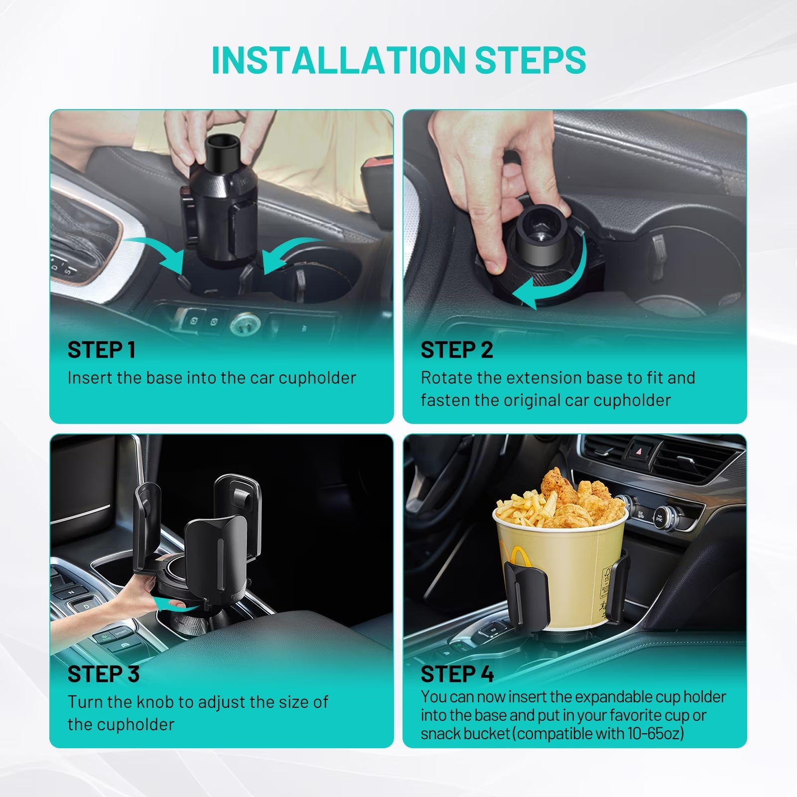 Car Cup Holder Expander, Adjustable Car Cup Holder Fits for 2.5"-5.5" Water Bottles, Coffee Mugs, Cans
