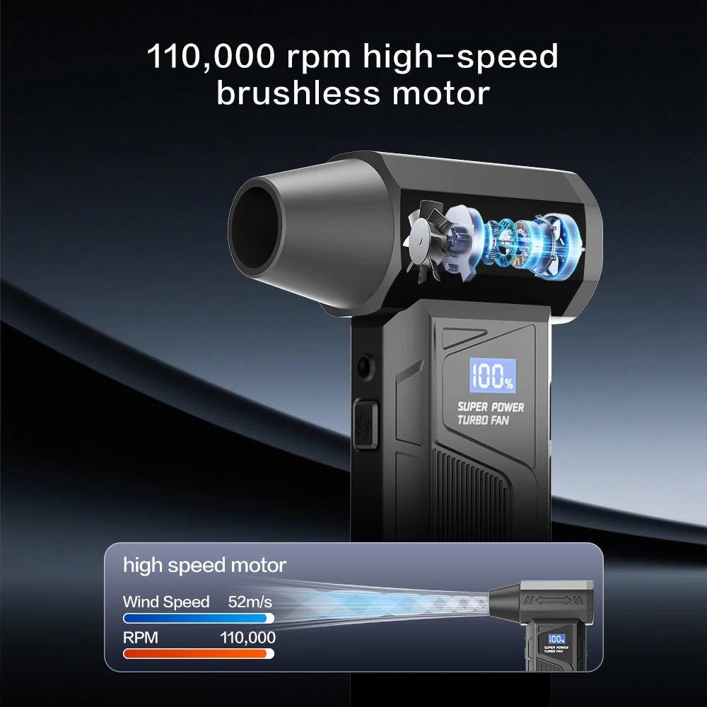 【2026 New】Wireless Jet Fan Brushless Motor Turbo Air Blower for Car Cleaning with LED Light Digital Display Portable Outdoor Use